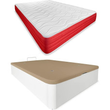 Duérmete Online Lite Reversible Memory Foam Mattress + Wooden Box Spring Bed Large Capacity PU 90 x 190 cm