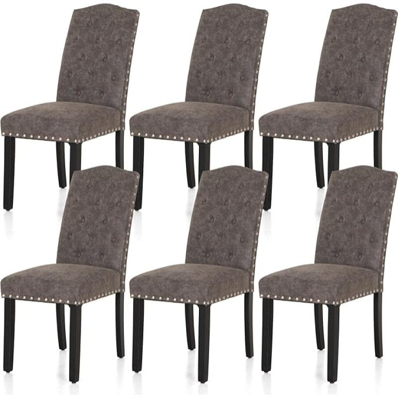 ALPHA HOME Dining Room Chairs Set of 6 Kitchen Chairs Upholstered Chairs with High Back Chairs with Solid Wood Legs, Padded Faux Leather Seat, Grey
