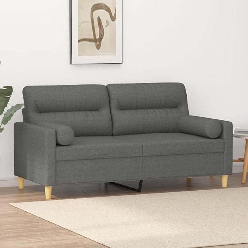 ZEYUAN 3200822 2-Seater Sofa with Decorative Cushions Dark Grey 140 cm Fabric, Sofas & Couches, Sofa Living Room, Sofa for Teenager's Room, Relaxing Sofa, Sofa for Bedroom, Upholstered Sofa