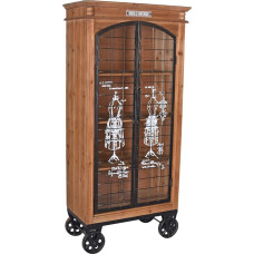 Villa Susanne lof081 Palazzo Exclusive Showcase Vintage Standing Display Cabinet Wood, Metal & Glass 2 Glass Doors & 4 Shelves Cabinet on Wheels