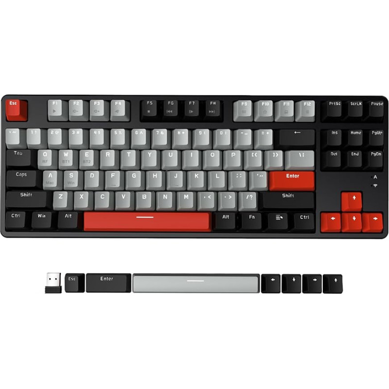 AJAZZ AK871 Wireless Gaming Keyboard 75%, BT5.0/2.4GHz Wireless Dual Modes, TKL 80% Mechanical Keyboard with Hot-Swappable Tactile Blue Switch, Compact 87 Keys Non-Backlit for Win/Mac - Black