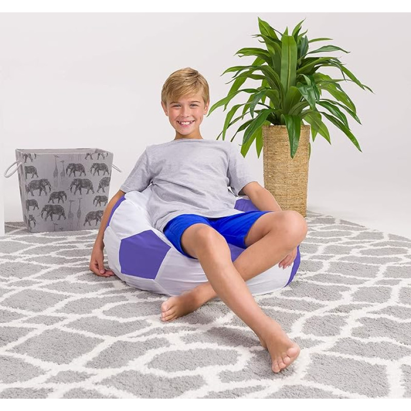 Posh Creations Beanbags Sitzsack, Größe M, 68,6 cm, Sportfußball, Violett und Weiß