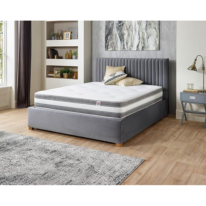 Aspire Beds Double Sided Duo Airflow Bag + Breathable 3D Air Mesh, 22cm Premium Economy Mattress, Polyester Foam 1000 Pocket Springs, Grey and White Trim, Small Double