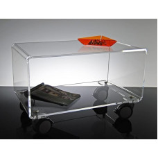 Slato Cleo Piccolo ï Two Tier Side Table with Wheels for Living Room Coffee Table with Wheels Port TV Sofa Table Modern Design Transparent Acrylic Glass Made in Italy