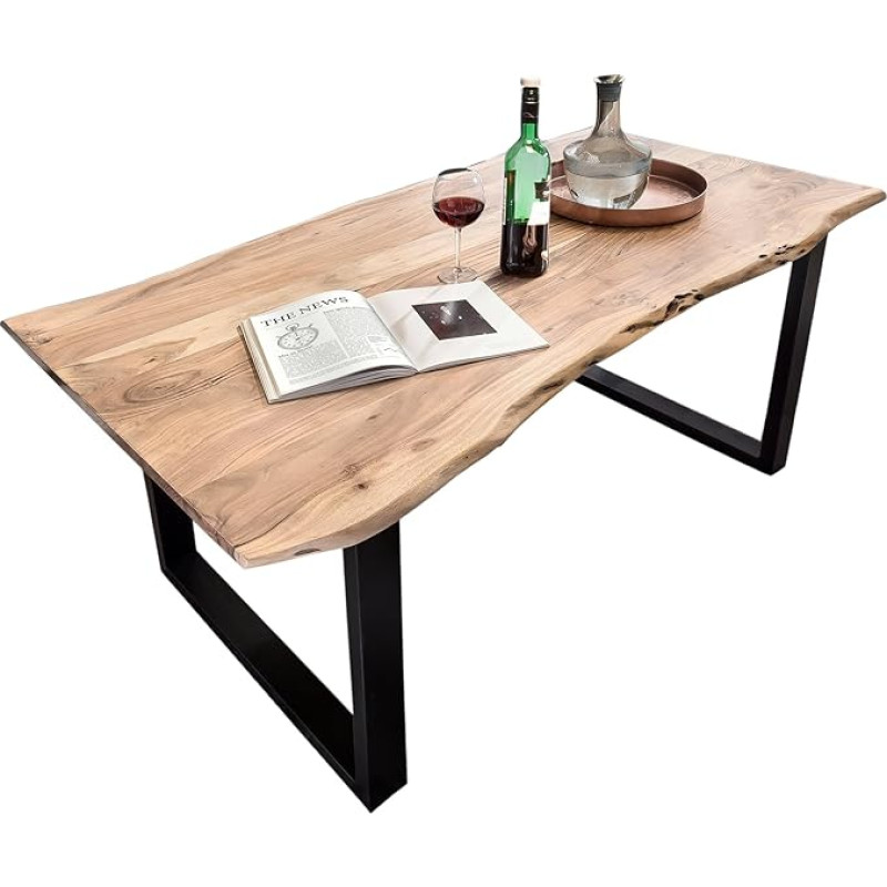 SAM Acacia Wood Dining Set, Quentin Natural Edge Table and Bench, Parzivo Cantilever Chair