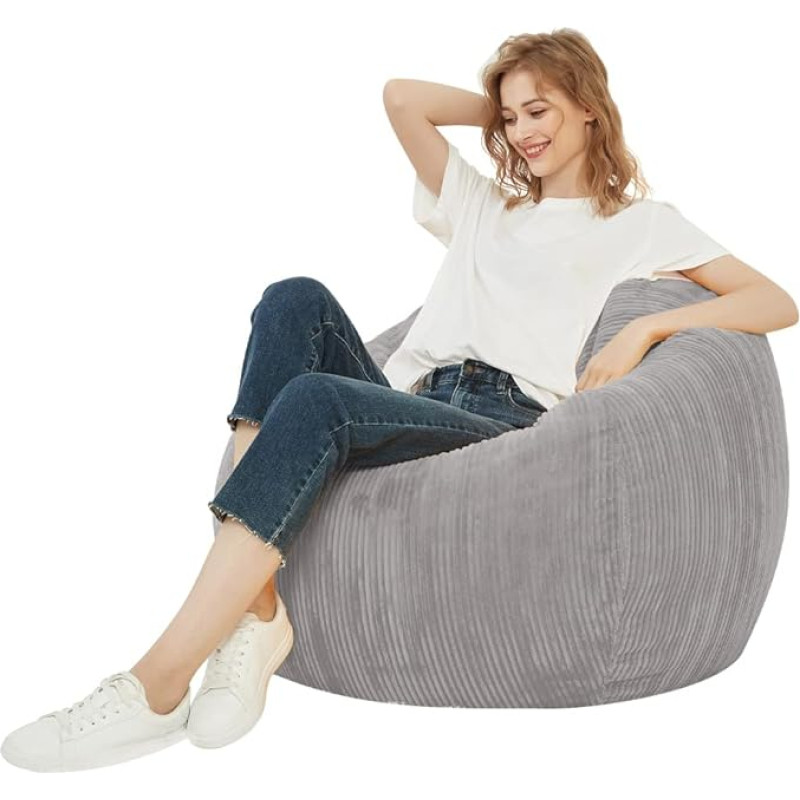 Bean Bag Cover Corduroy Bean Bag Cover Washable Soft Bean Bag (No Filler) for Kids Teens Boys and Girls (XXL, 120x120cm, Grey)