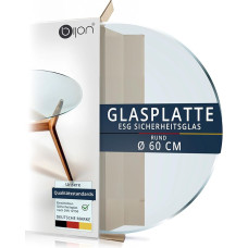 bijon Round Glass Table ESG Safety Glass - For Dining Table, Coffee Table, Garden Table, Desk, Base Plate, Spark Protection, Fireplace Protection - Glass Top Diameter 60 cm