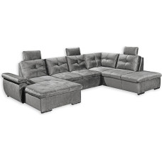 Stella Trading ALIJA U-Shaped Living Area in Grey - Extendable Sofa with Sleep Function, Bed Box & Adjustable Armrest - 334 x 84 (107) x 217 cm (W x H x D)