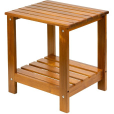 VaeFae Beistelltisch aus Teakholz mit Ablage, 2-stöckiger Gartentisch, Dusch-Caddy-Eckhocker