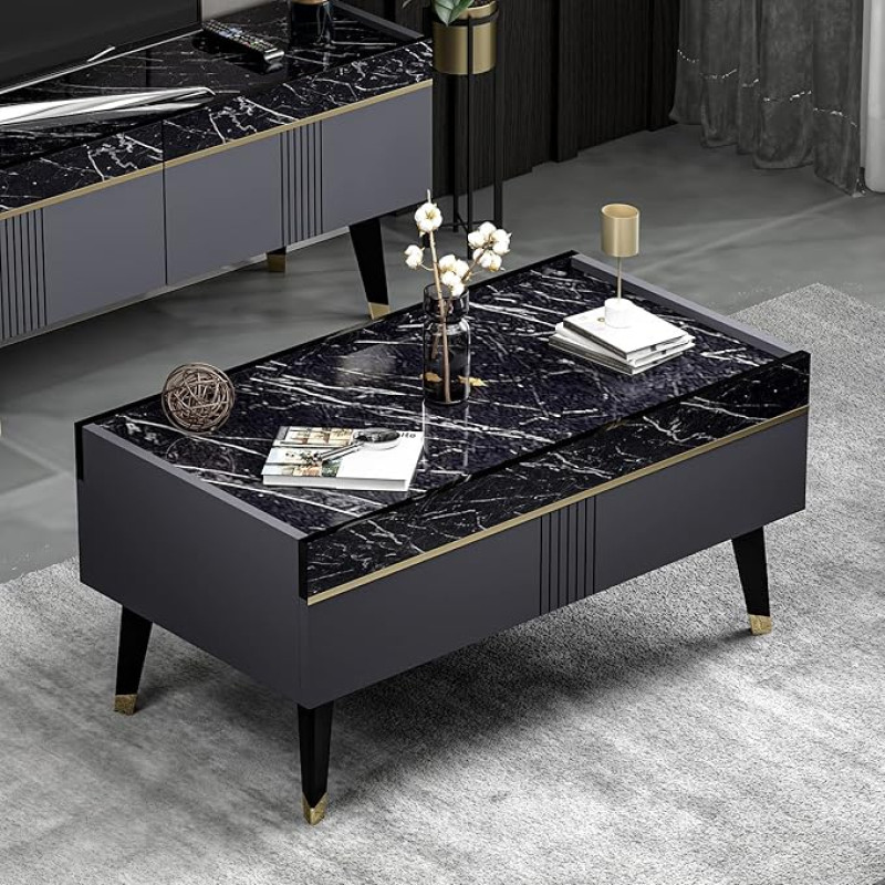 Homidea KARYA Coffee Table - Sofa Table - Living Room Table - Side Table in Elegant and Modern Design (Coffee Table - Anthracite/Marble)