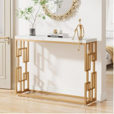 Tribesigns Gold Console Table, Modern Side Table with Gold Metal Legs, 108 x 30 x 80 cm, Hallway Table, Sofa Table, with White Faux Marble Table Top, for Entrance, Hallway, Living Room, Easy Assembly