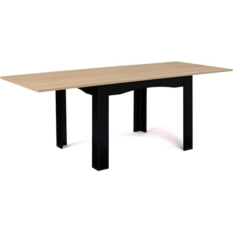 IDMarket Dona Extendable Rectangular Dining Table for 4-10 People Black Beech Effect Top 110-220 cm
