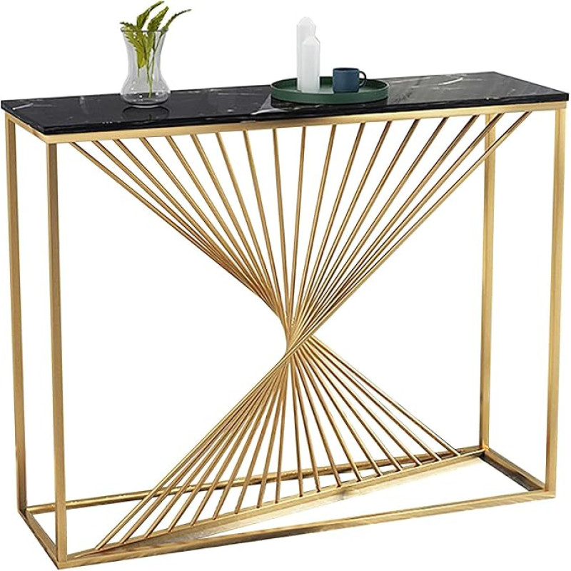 ZAWQFDZ Marble Console Table, Hallway Table, Narrow with Iron Frame and Marble Top, for Living Room, Bedroom and Foyer (Black)