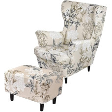 BHCCY Jacquard Wingback Stuhlhussen-Set, dehnbar, abnehmbar, 2-teilig, Stuhlhussen + Aufbewahrungshocker-Schutz für Wohnzimmer und Schlafzimmer (A3)