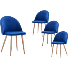 SAM Set of 4 Lilly Dining Chairs in Blue, Velvet Fabric Cover, Metal Legs in Oak Look, Easy-Care Designer Chair, Upholstered Chair in Scandinavian Style, Retro Design for Dining Room