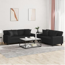 qohoio 2-TLG. Sofagarnitur mit Kissen Sofa Wohnzimmer Sitzgruppe Wohnzimmer Sofa Set Sofas FüR Wohnzimmer Schwarz Kunstlederer - 3201924