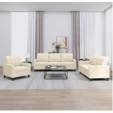 qohoio 3-TLG. Sofagarnitur mit Kissen Sofa Wohnzimmer Sitzgruppe Wohnzimmer Sofa Set Sofas FüR Wohnzimmer Creme Kunstlederer - 3201339