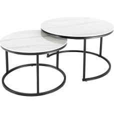 Riess Ambiente Elegance Round Coffee Tables 75 cm White Ceramic Marble Design Metal Black Side Table Coffee Table Sofa Table Living Room Table