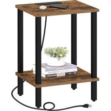 TUTOTAK Side Table with Charging Station, Side Table with USB Ports and Sockets, Bedside Table, 2-Tier Storage Shelf, Sofa Table for Small Space, Living Room, Bedroom, Rustic