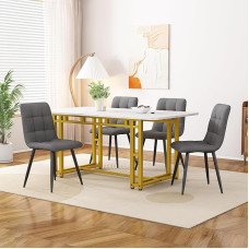Modern Kitchen Dining Table Set, 120 x 70 cm, Golden Dining Table with 4 Chairs Set, Velvet Dining Room Chairs, Golden Iron Leg Table (Velvet, Black)
