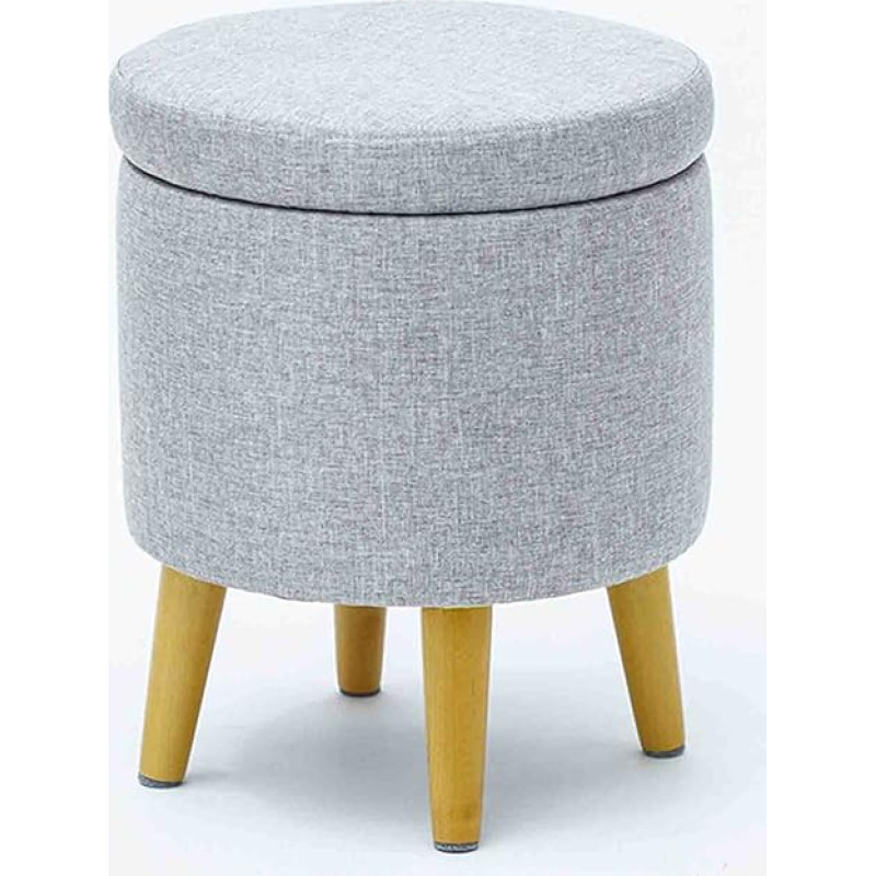 YXZN Stool with Storage Space, Footstool Storage Box, Removable Lid, Padded Seat Made of Linen, Solid Wood