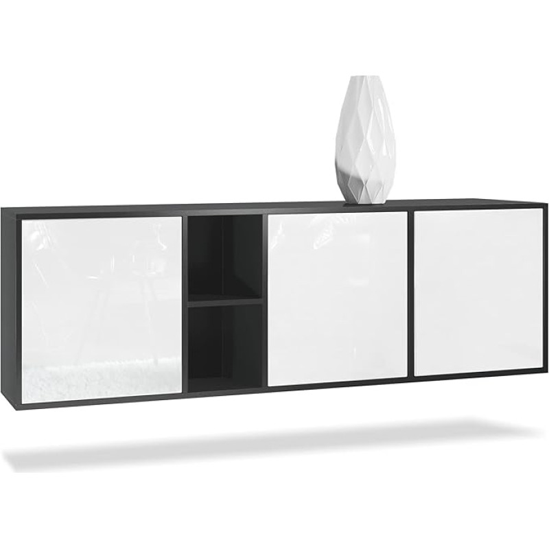 Vladon Cuba Chest of Drawers, Made in Germany, Matte Black / White High Gloss - Modern Sideboard for Your Living Area - (W x H x D) 182 x 53 x 35 cm