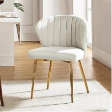 FABRICATION HAUS Velvet Dining Chair Modern Dressing Table Chair Kitchen Chair with Metal Legs for Dining Room White
