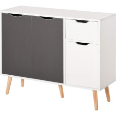 HOMCOM Modern Sideboard for Living Room with 3 Doors and Drawer, Sideboard for Living Room, Kitchen, Bedroom, 90 x 30 x 72 cm, White and Grey