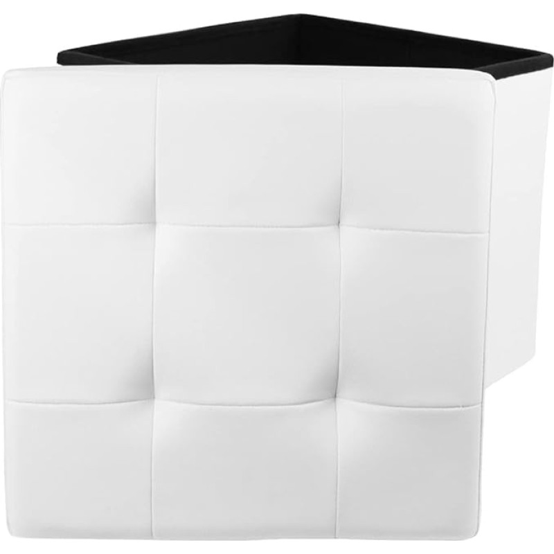 Nawa Home & Work - Modern Folding Stool Made of Faux Leather, 40 L Storage Space for Living Room and Bedroom, Stable up to 110 kg, Foldable and Space-Saving, Faux Leather, White