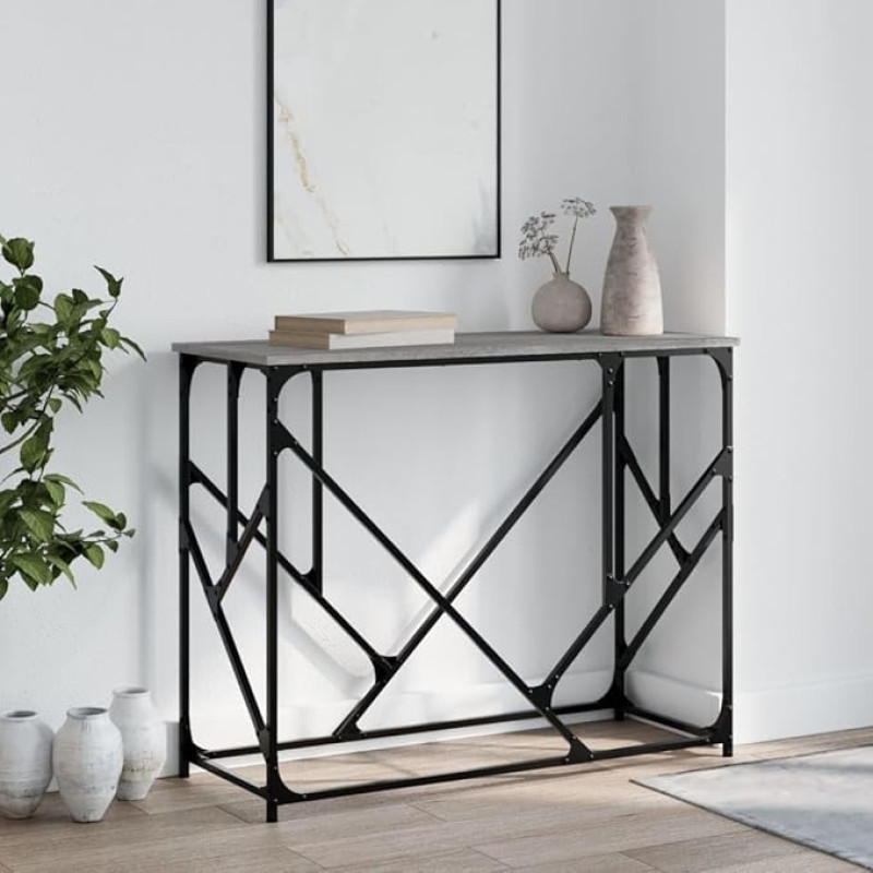 Gecheer Console Table, Coffee Table, Living Room Table, Decorative Table, Entrance Table with Legs, Wall Table, Storage Table, Hallway Table, 100 x 40 x 80 cm (L x W x H), Wood Material, Metal, Grey,