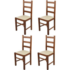 t m c s Tommychairs - Set of 4 Rustica Chairs, Robust Beech Wood Frame, Painted Light Nut Brown and Upholstered Seat with Faux Leather in Ivory