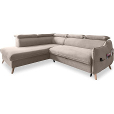 MIUFORM Corner Sofa L-Shape with Bed Function Headrest, Sweet Harmony Corner Sofa, L-Shape Living Area Sofa Bed, Easy Clean Fabric Velvet (Beige, Left Aligned)