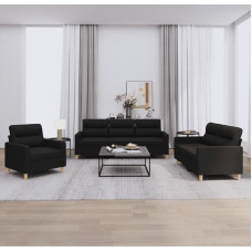 Brokky 3201540 3-Piece Sofa Set with Cushion Sofa Living Room Sofa Set Sofas for Living Room Black Fabric