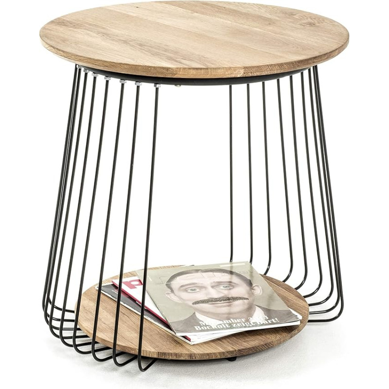 HAKU Möbel Side Table Oak Black Solid Wood Metal Dimensions Height 52 cm x Diameter 50 cm Style: Modern