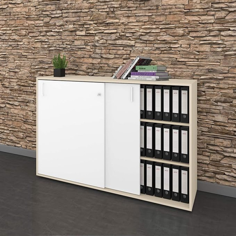 Weber Büro Nova 3OH Sliding Door Cupboard 1640 x 1085 mm Maple White