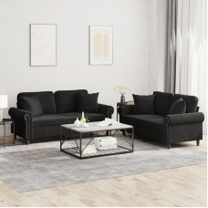 Juroupi 3202235 2-Piece Sofa Set with Cushion Sofa Living Room Sofa Set Sofas for Living Room Black Velvet