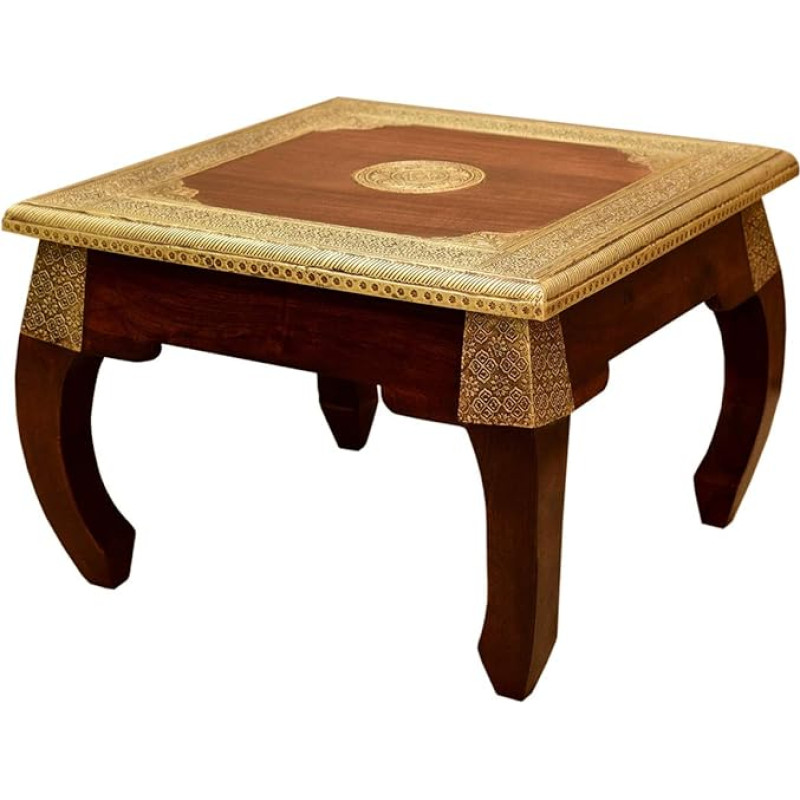 Casa Moro Oriental Opium Table Brass S 38 x 38 cm Height 32 cm Made of Solid Wood Sheesham Vintage Side Table Artificial Coffee Table Sofa Table MA5410