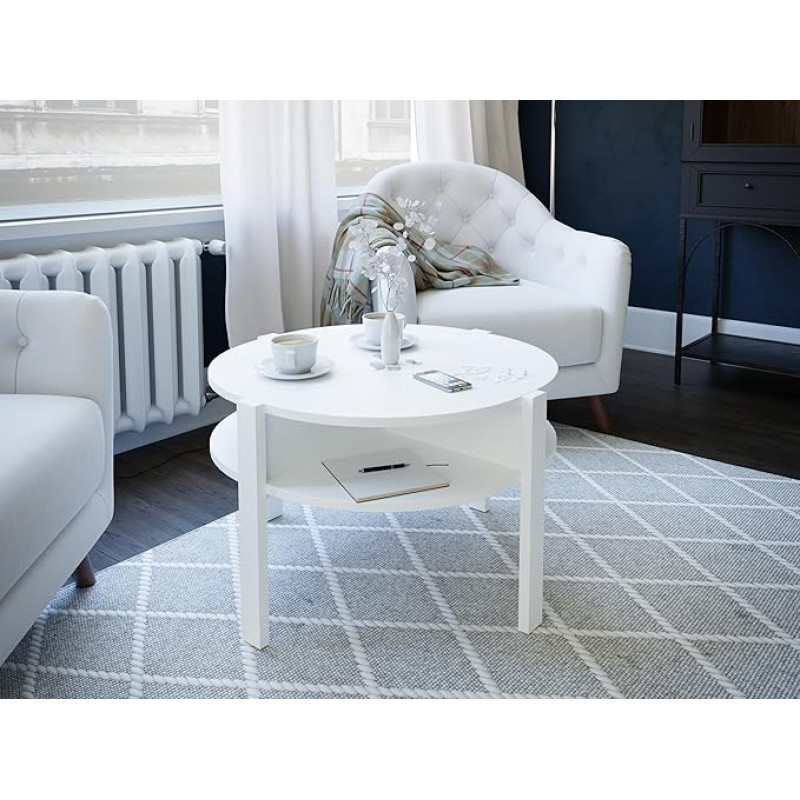 Forte TOBAGO Coffee Table, Wood Composite, White, W x H x D: 74.4 x 45.5 x 74.4 cm