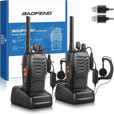 Professionaalne täiskasvanute Walkie Talkie pika ulatusega, laetav aku, 16-kanaliline kahesuunaline raadio, USB-laadija ja kõrvaklapp VOX-iga (must, 1 paar)