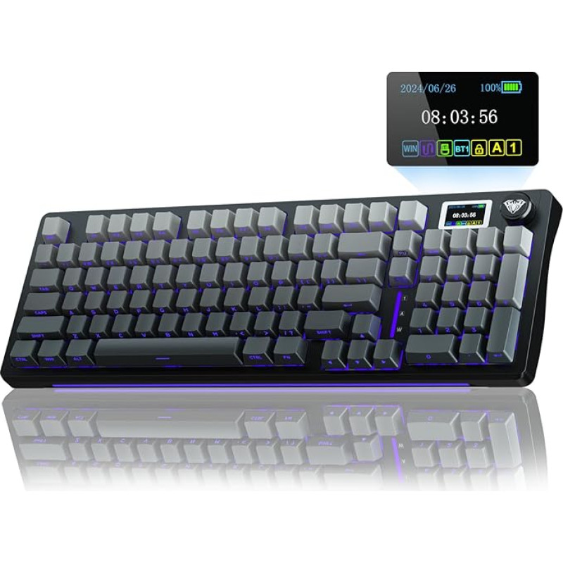 AULA S98 Pro Gaming Keyboard Mechanical, 3 Modes Mechanical Keyboard Wireless with Screen, Button, Gasket Structure, Hot-Swappable Custom Keyboard, Wireless Gaming Keyboard RGB, QWERTY (Black)