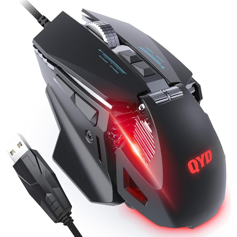 QYD Gaming Mouse RGB LED PC Mouse Cable, 7200 DPI Adjustable Adjustable Weights Gaming Mice Weight Tuning, 7 Programmable Buttons Laptop Computer Ergonomic USB Gaming Mouse with 1.67 m Cable