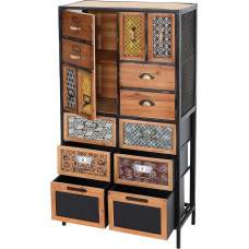 HWC-L38 Apothecary Chest of Drawers Metal Fir Wood Vintage Shabby Look 120 x 62 x 33 cm