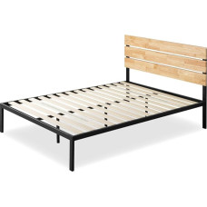 Zinus Paul Bed 140 x 190 cm - Bed Frame Height 36 cm - Metal and Wood Bed Frame Platform with Wooden Slatted Holder - Natural Brown and Black