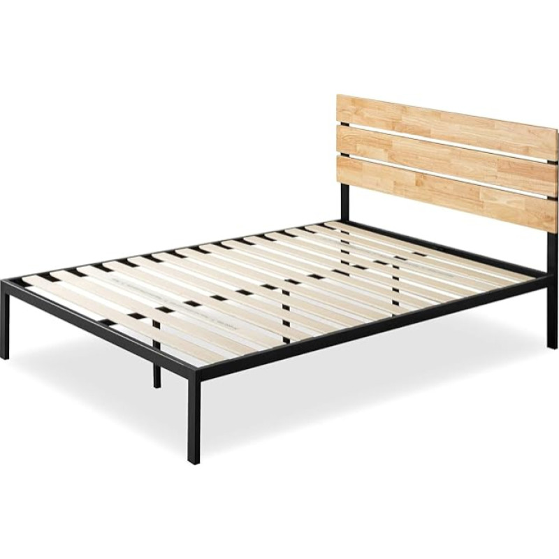 Zinus Paul Bed 140 x 190 cm - Bed Frame Height 36 cm - Metal and Wood Bed Frame Platform with Wooden Slatted Holder - Natural Brown and Black