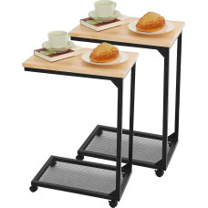 Mingone Side Table Rotatable with Wheels Coffee Table with Storage Space C-Shape Sofa Table Small Table for Living Room Bedroom Office Balcony Natural Pack of 2
