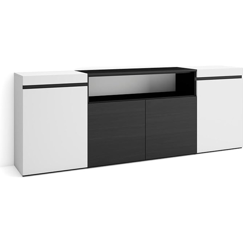 Skraut Home Sideboard, Highboard, Chest of Drawers, Chest of Drawers, 200 x 75 x 35 cm, 4 Doors, Living Room, Kitchen, Modern Style, White and Black