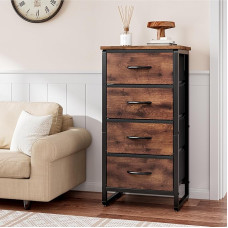 Forthcan Chest of Drawers, 4 Fabric Drawers with Handles, Bedroom Drawers, Storage Organiser for Bedroom, Living Room, Dresser, Wooden Top and Metal Frame (Brown)