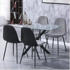 GOLDFAN Glass Dining Table Set 4 Chairs Rectangular Dining Table and Velvet Backrest Dining Room Chair for Kitchen Living Room Office Grey
