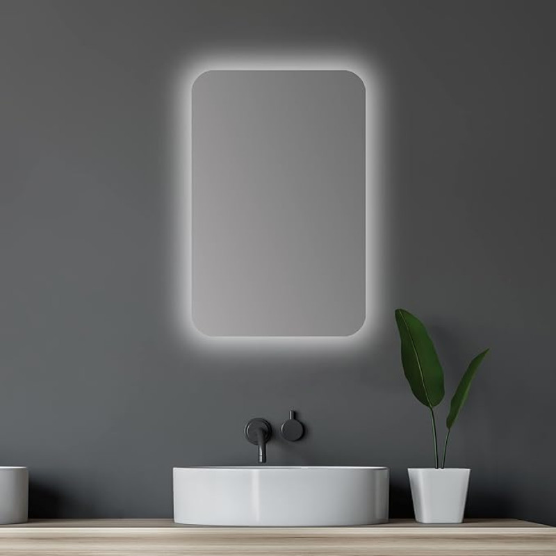 Talos Bathroom Mirror Cabinet with Lighting Oval 40 x 60 cm Bathroom with High-Quality Aluminium Body in Matt Black Two Glass Shelves