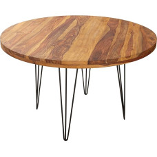 Riess Ambiente Massar Solid Dining Table 120 cm Sheesham Round with Hairpin Legs Bistro Table